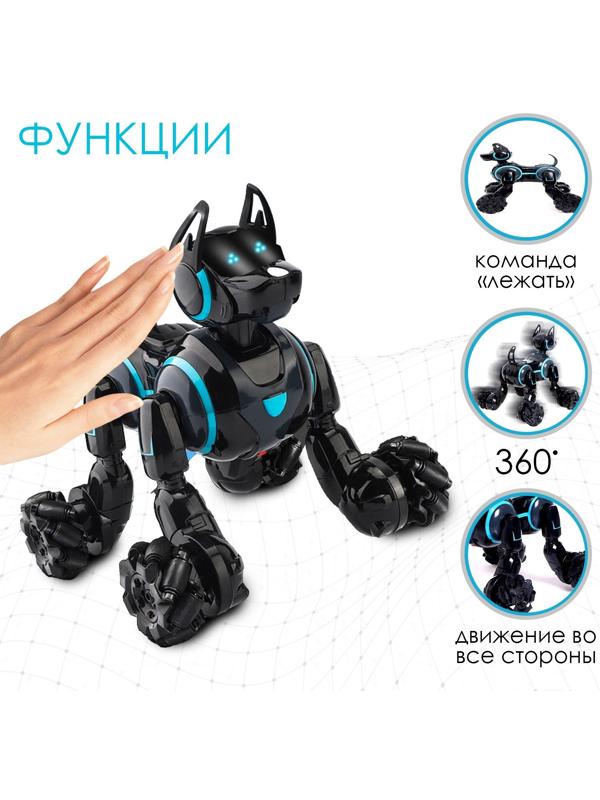 Робот собака Stunt, на пульте управления, интерактивный: звук, свет, на аккумуляторе, чёрный