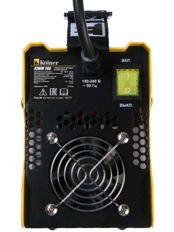 Сварочный аппарат инверторный Kolner KIWM 190, 190 А, 3.5 кВт, 20-190 А, d=1.6-3.2 мм