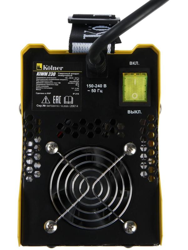 Сварочный аппарат инверторный Kolner KIWM 230, 230 А, 4.1 кВт, 20-230 А, d=1.6-4 мм, ПВ 80%