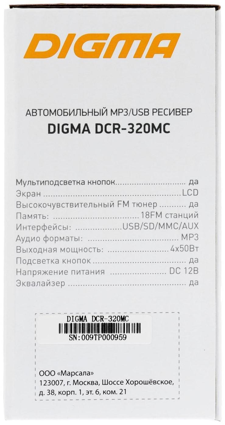 Автомагнитола Digma DCR-320MC 1DIN, 4 х 45 Вт, USB, SD/MMC, AUX