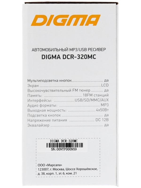Автомагнитола Digma DCR-320MC 1DIN, 4 х 45 Вт, USB, SD/MMC, AUX