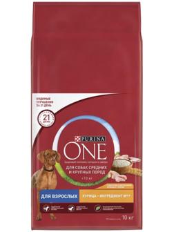 Сухой корм Purinа One medium/maxi для взрослых собак, курица/рис, 10 кг