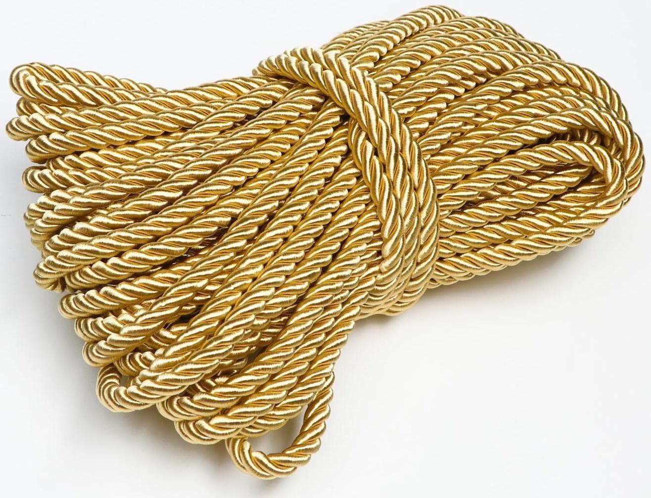 Шнур для декора и отделки, витой, декоративный, золотистый, без тесьмы, 12 мм х 25 м