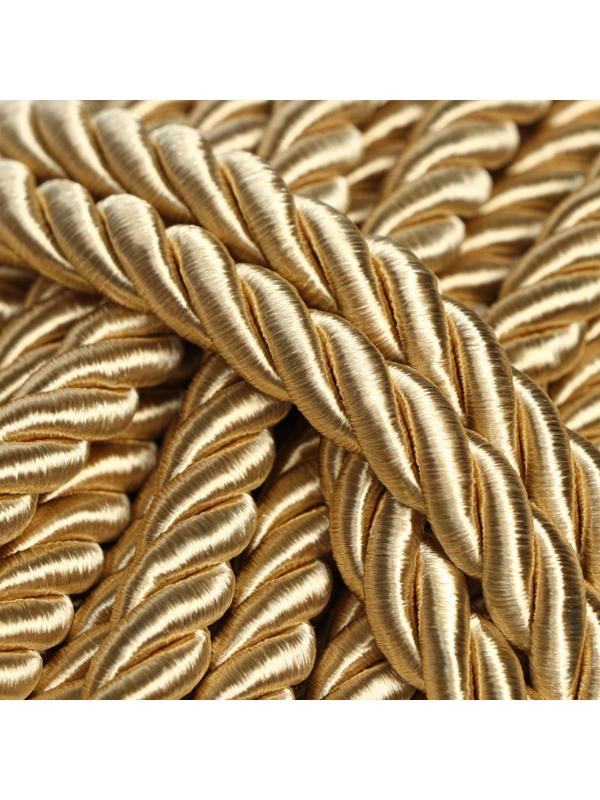 Шнур для декора и отделки, витой, декоративный, золотистый, без тесьмы, 12 мм х 25 м