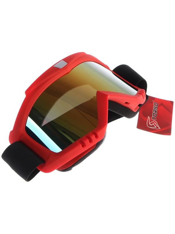 Очки-маска для езды на мототехнике, стекло золотой хром, цвет красный, ОМ-13