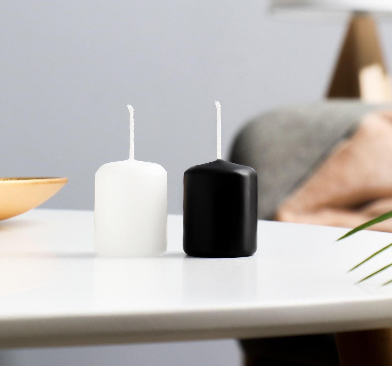 Набор свечей - цилиндров, 4х5см, набор 2 шт, разноцветная (белая, чёрная)