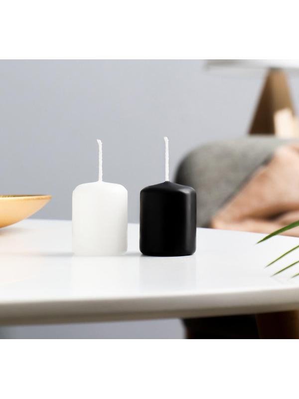 Набор свечей - цилиндров, 4х5см, набор 2 шт, разноцветная (белая, чёрная)