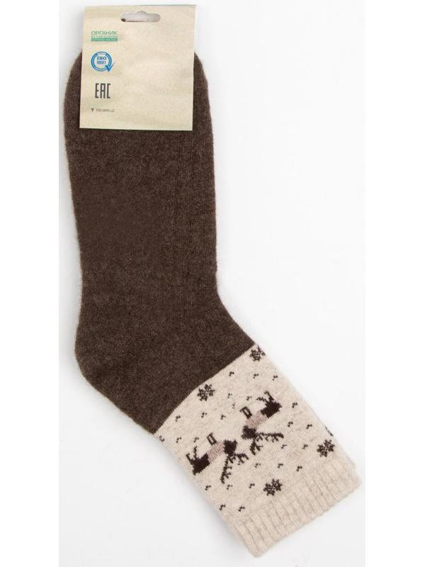 Носки мужские из монгольской шерсти, цвет шоколад/олени, размер 29 (43-45)