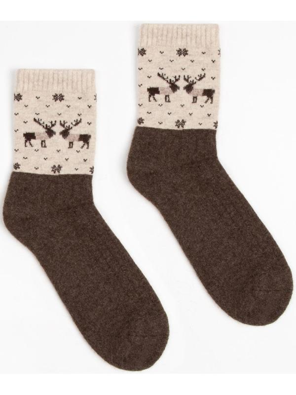 Носки мужские из монгольской шерсти, цвет шоколад/олени, размер 29 (43-45)