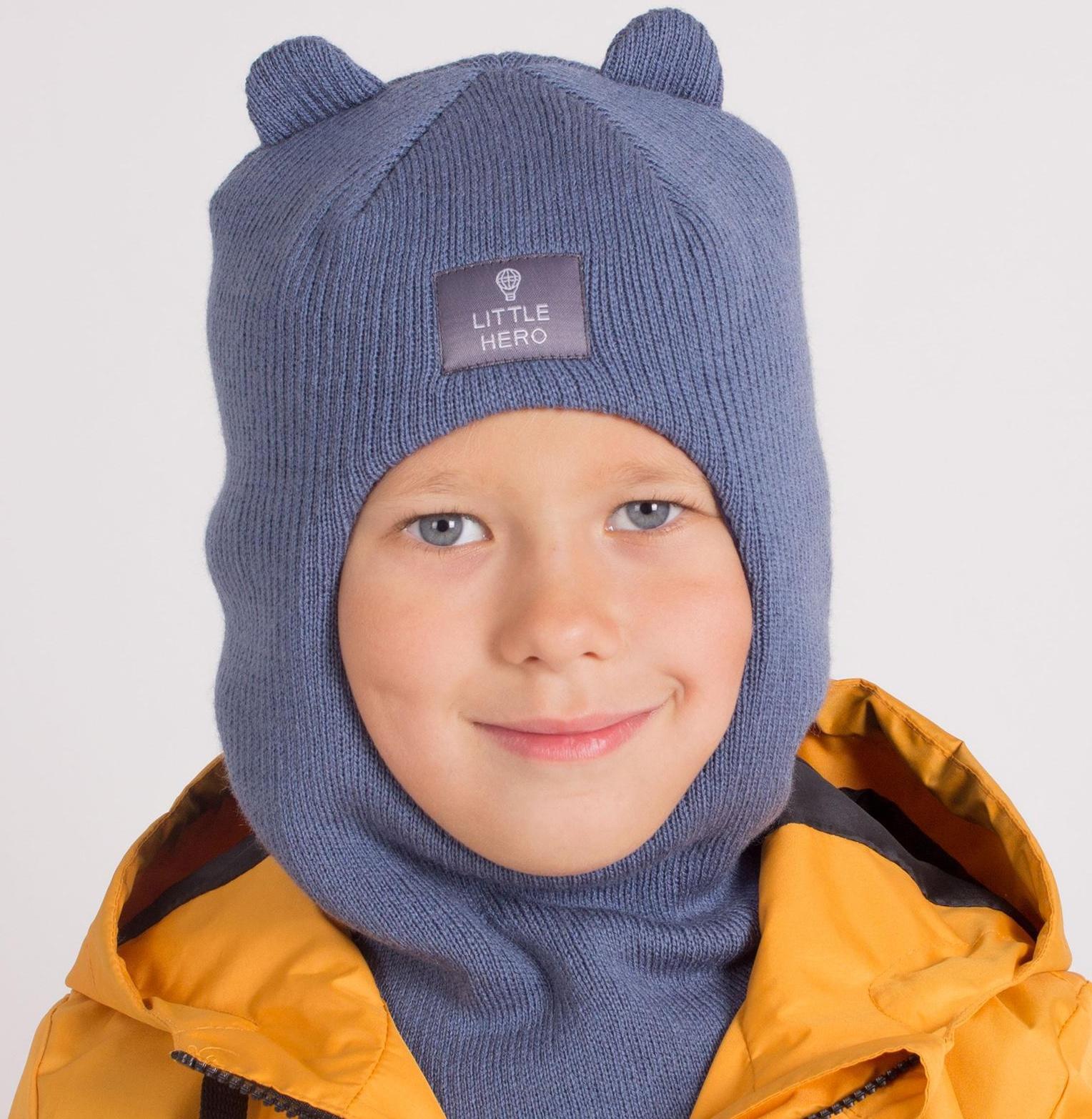 Шапка-шлем для мальчика, цвет индиго, размер 46-50