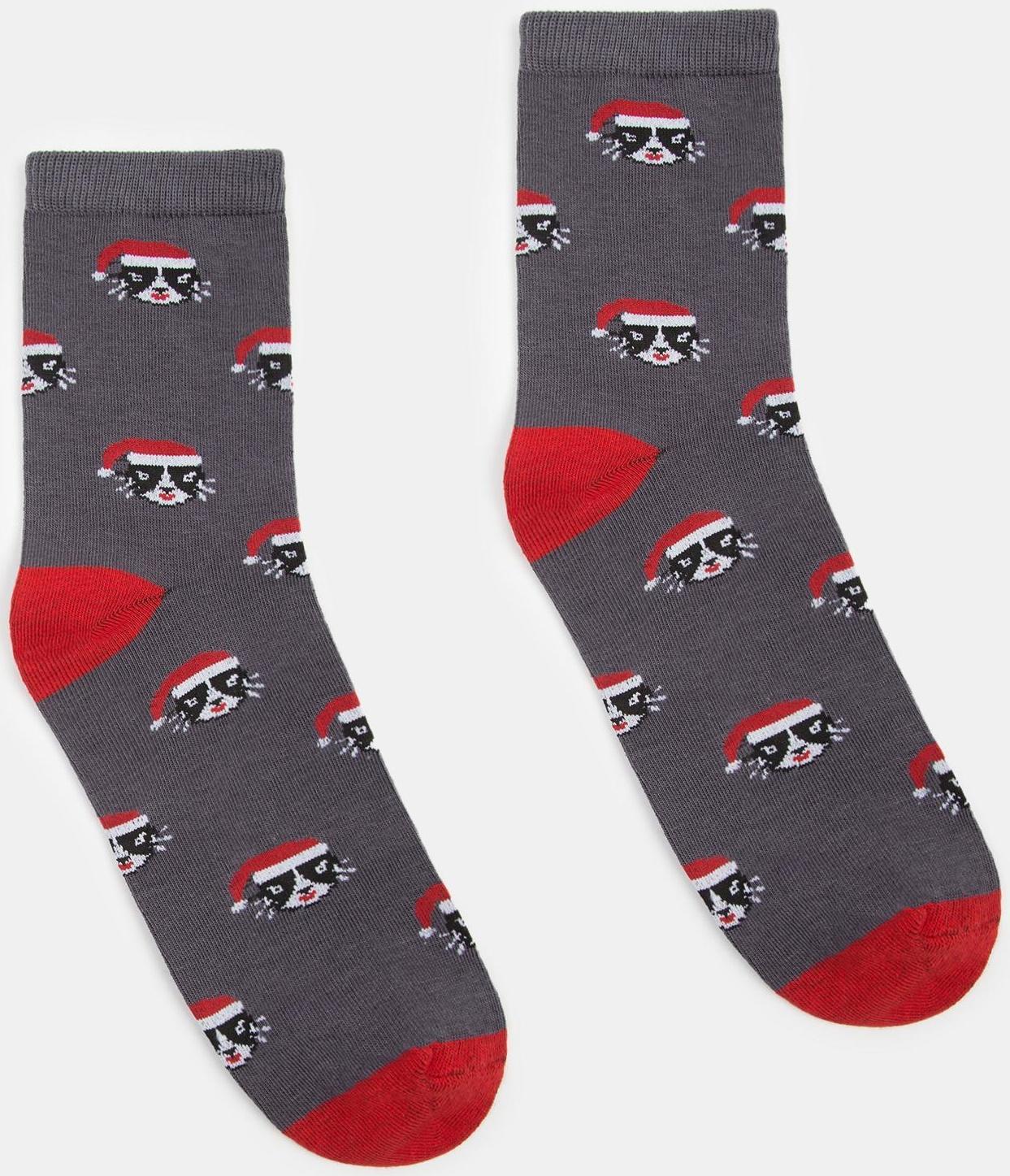 Носки новогодние мужские MINAKU «С Новым Годом, кот», цвет серый, размер 40-41 (27 см)