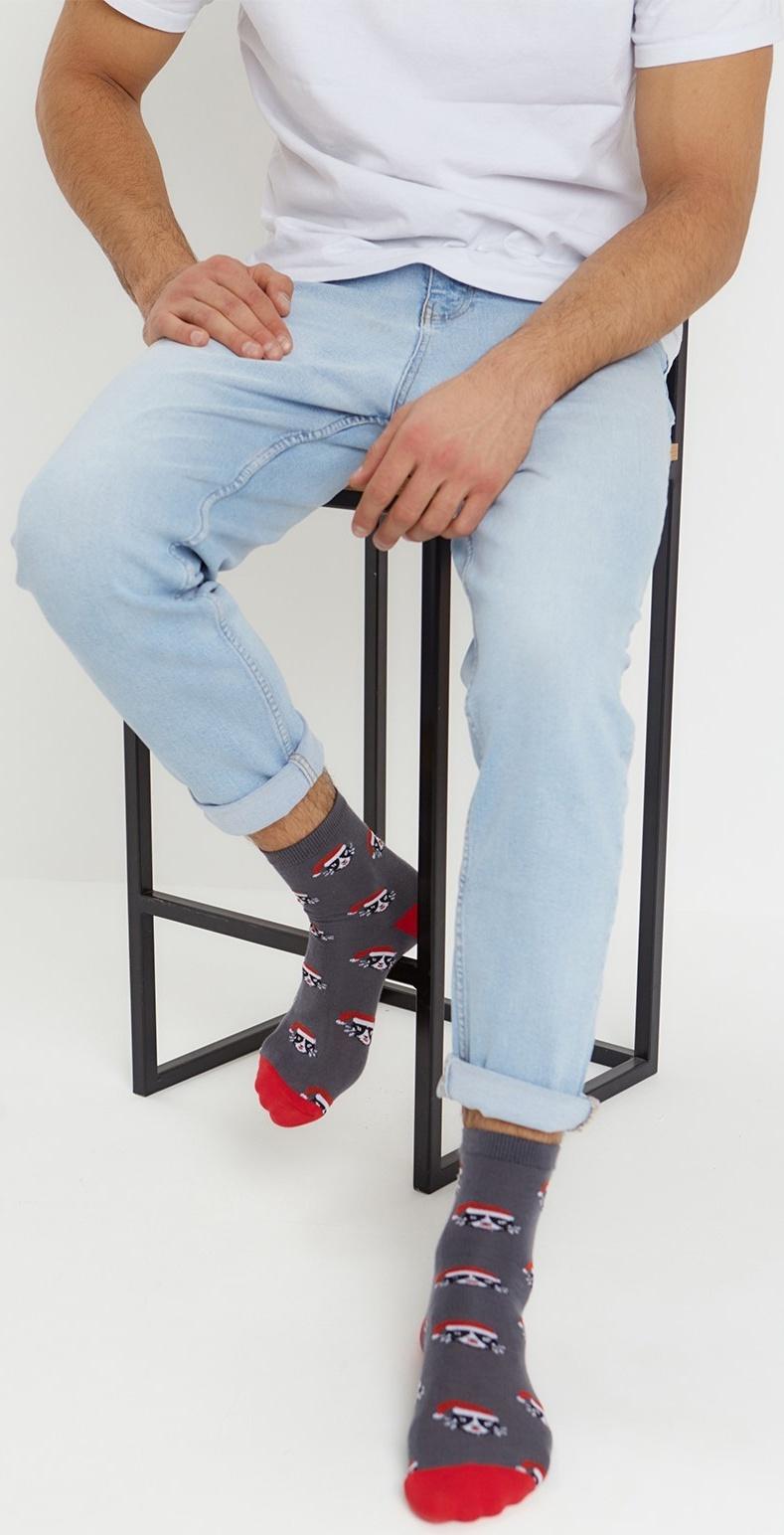 Носки новогодние мужские MINAKU «С Новым Годом, кот», цвет серый, размер 40-41 (27 см)