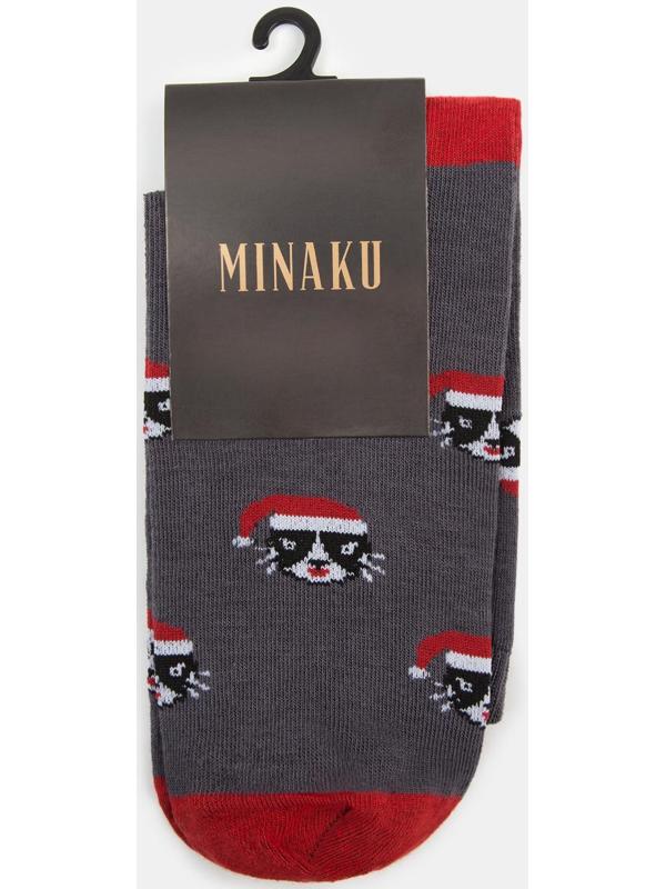 Носки новогодние мужские MINAKU «С Новым Годом, кот», цвет серый, размер 40-41 (27 см)