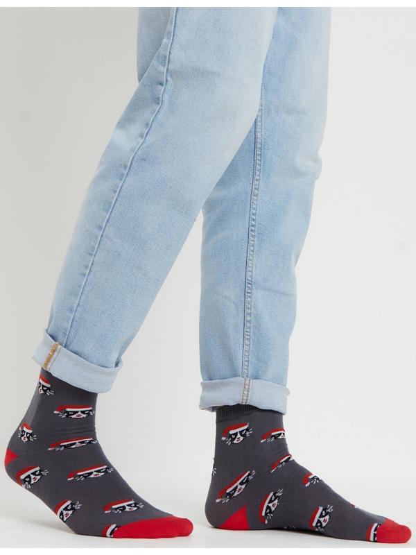 Носки новогодние мужские MINAKU «С Новым Годом, кот», цвет серый, размер 40-41 (27 см)