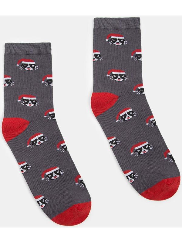 Носки новогодние мужские MINAKU «С Новым Годом, кот», цвет серый, размер 40-41 (27 см)