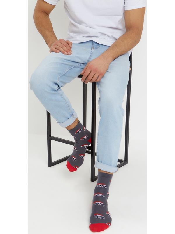 Носки новогодние мужские MINAKU «С Новым Годом, кот», цвет серый, размер 40-41 (27 см)