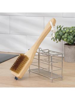 Щётка для гриля, 28×6×1,6 см, бук, латунный ворс, 77 пучков, скребок из нержавеющей стали