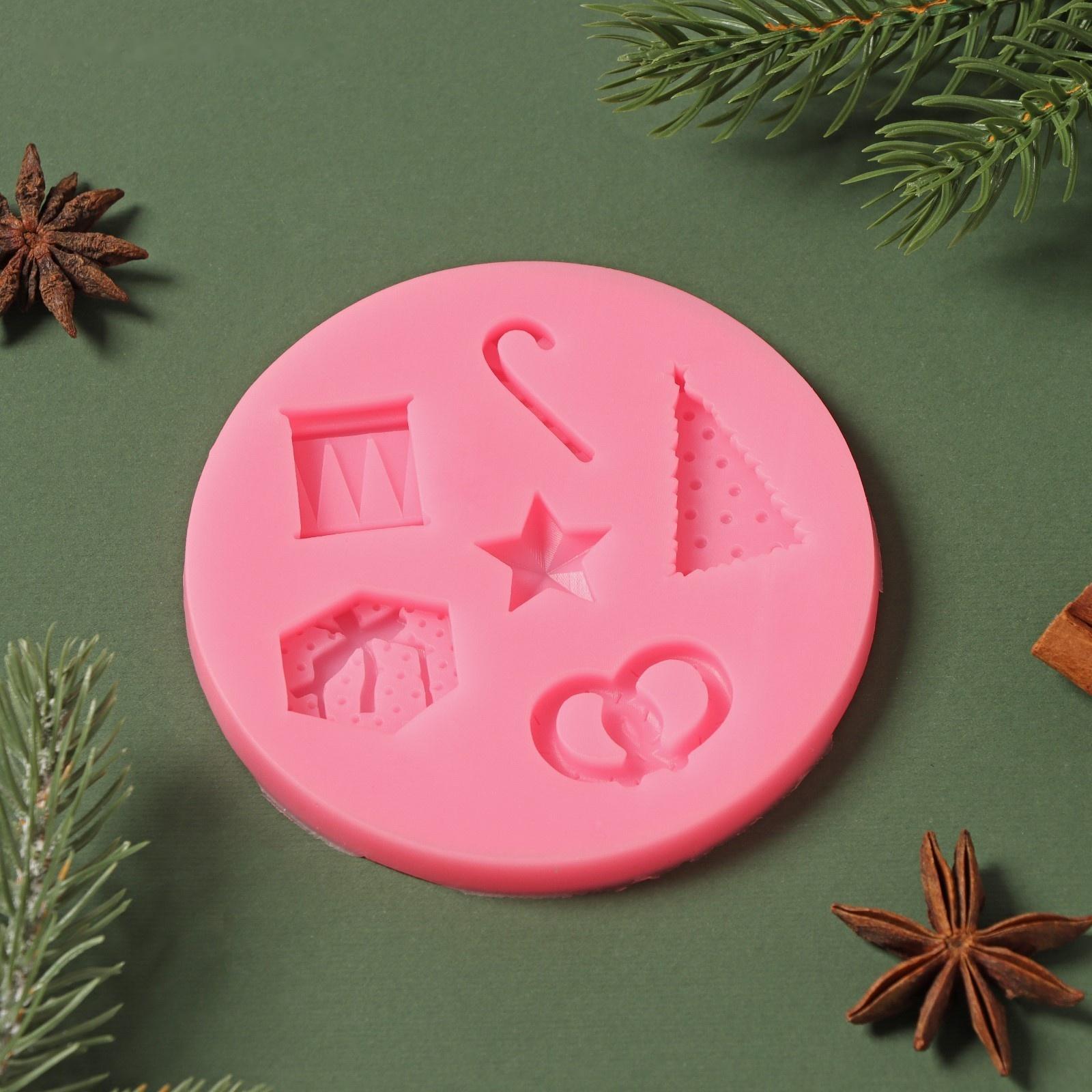 Силиконовый молд «Новогодние атрибуты», 10×10×1 см, цвет МИКС