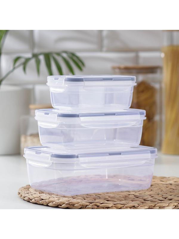 Набор ланч-боксов прямоугольных, 3 шт: 1,3 л, 0,7 л, 0,4 л