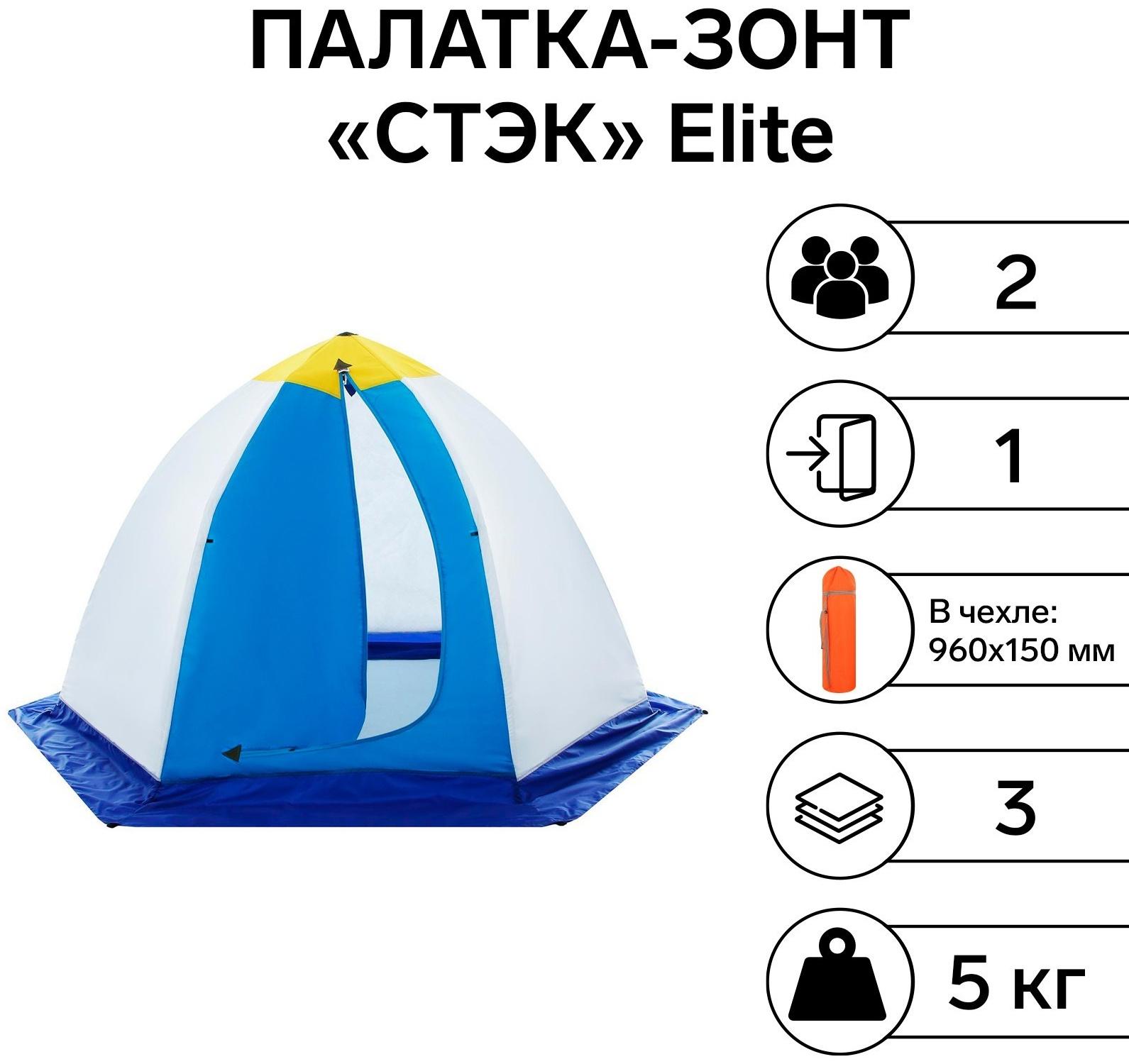 Палатка зимняя «СТЭК» Elite 2-местная, трёхслойная, дышащая