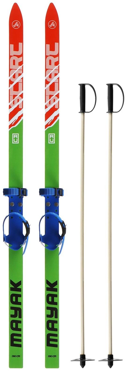 Лыжный комплект, 130 см, с креплениями и палками длиной 100 см, цвета МИКС