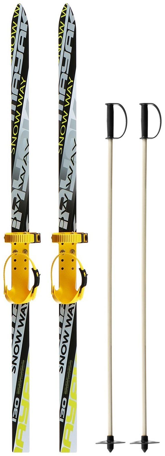 Лыжный комплект, 130 см, с креплениями и палками длиной 100 см, цвета МИКС