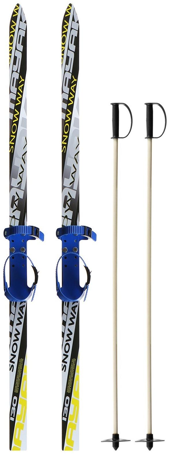 Лыжный комплект, 130 см, с креплениями и палками длиной 100 см, цвета МИКС