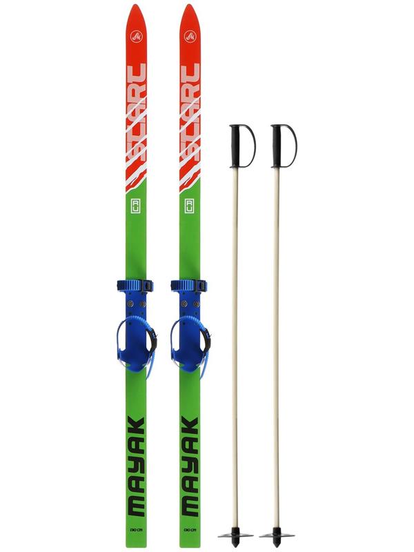 Лыжный комплект, 130 см, с креплениями и палками длиной 100 см, цвета МИКС