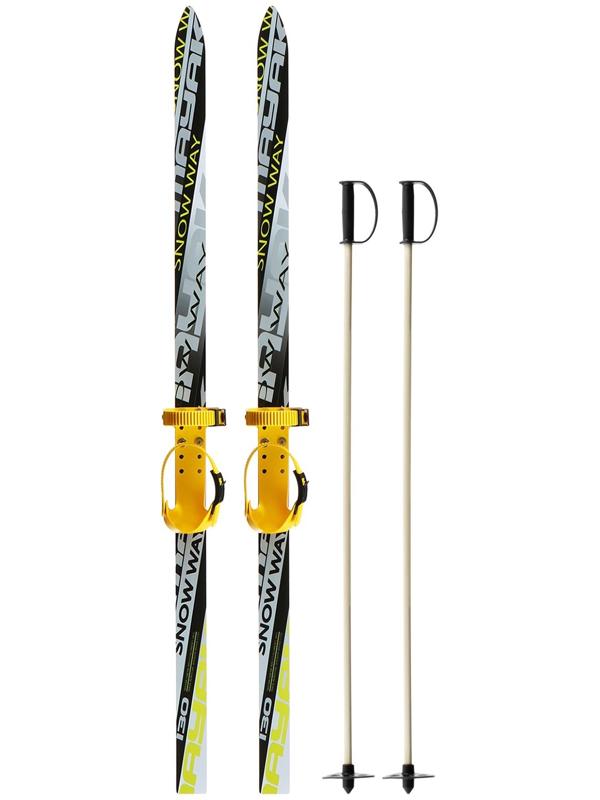 Лыжный комплект, 130 см, с креплениями и палками длиной 100 см, цвета МИКС