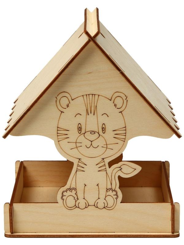 Деревянная кормушка своими руками для птиц «Тигр», 15,5 × 15 × 18,5 см, Greengo