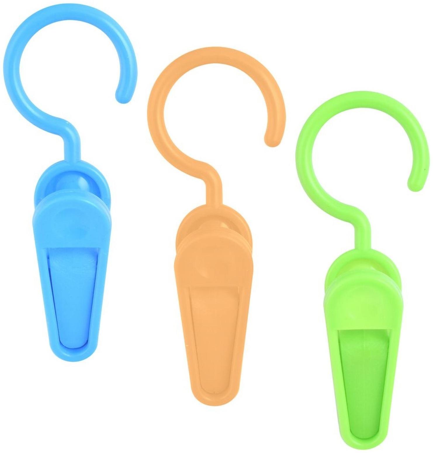 Прищепки для белья с крючком пластиковые, 3 шт, 10 см