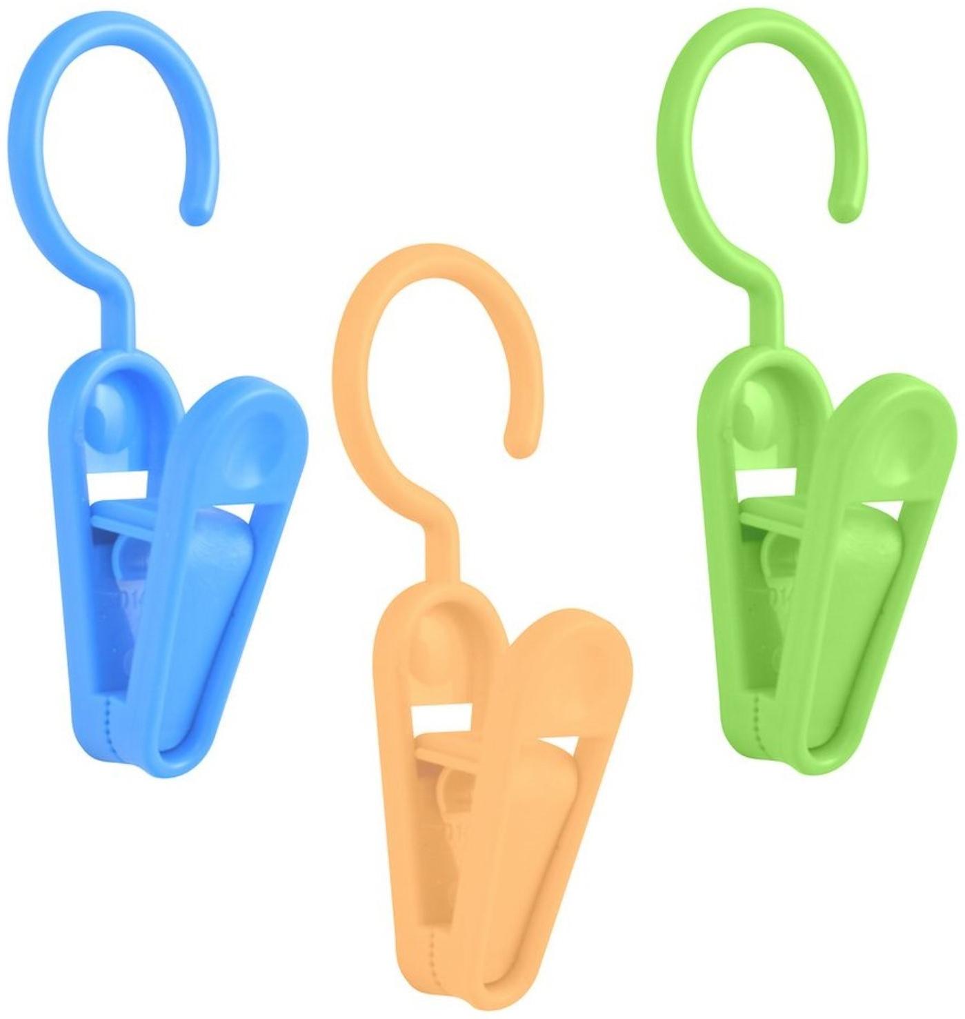 Прищепки для белья с крючком пластиковые, 3 шт, 10 см