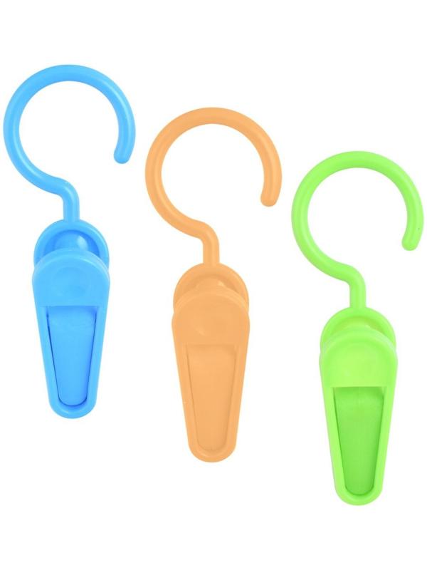 Прищепки для белья с крючком пластиковые, 3 шт, 10 см