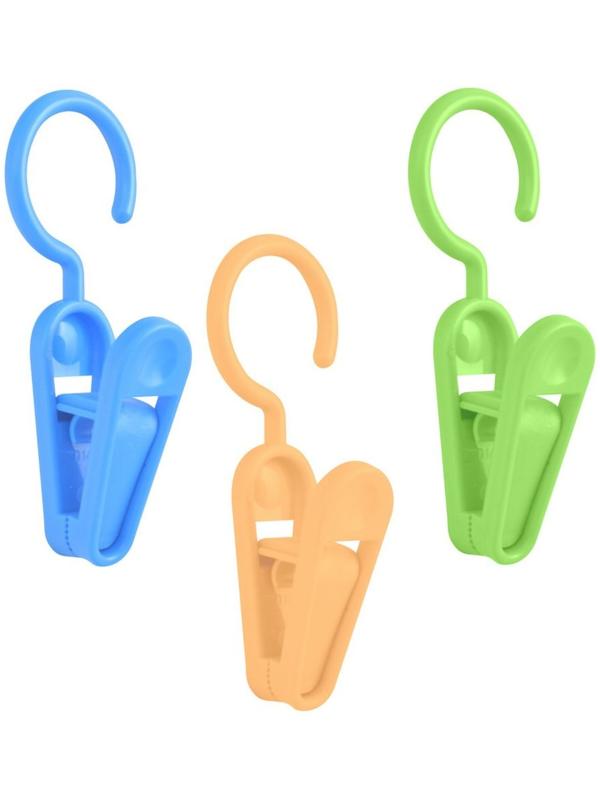 Прищепки для белья с крючком пластиковые, 3 шт, 10 см
