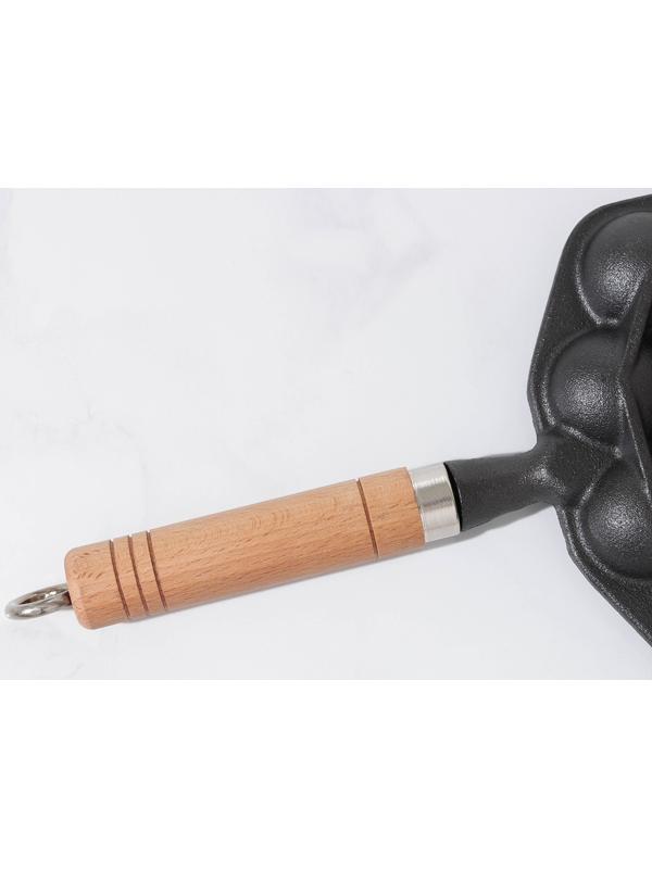 Сковорода чугунная «Сферос», 14 ячеек, 36×17×2,5 см, деревянная ручка