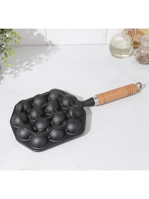 Сковорода чугунная «Сферос», 14 ячеек, 36×17×2,5 см, деревянная ручка