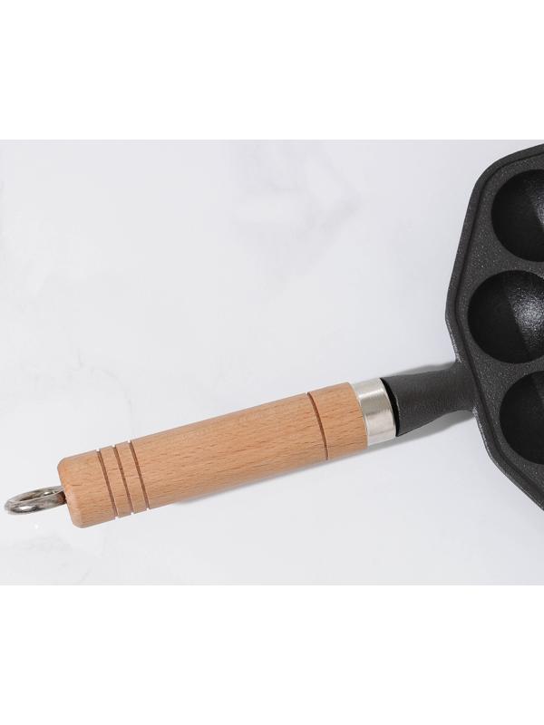 Сковорода чугунная «Сферос», 14 ячеек, 36×17×2,5 см, деревянная ручка