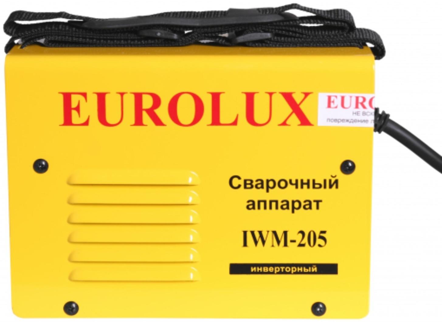 Сварочный аппарат инверторный Eurolux IWM205, 205 А, 6.9 кВт, ПВ 70%, горячий старт
