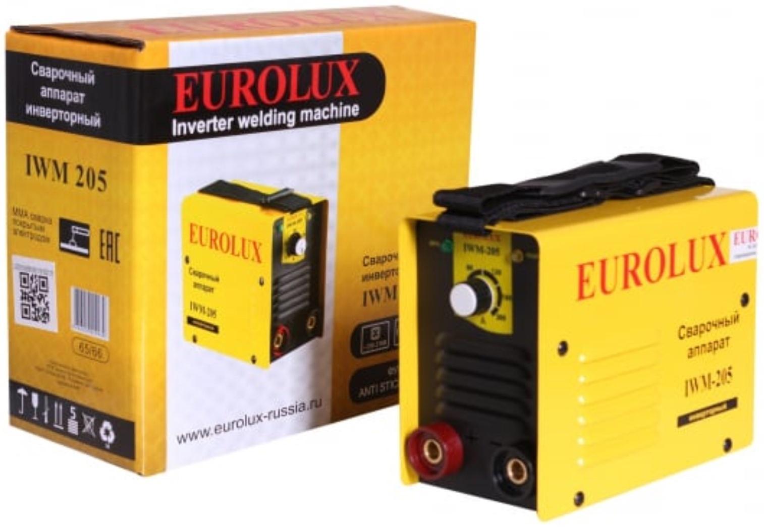 Сварочный аппарат инверторный Eurolux IWM205, 205 А, 6.9 кВт, ПВ 70%, горячий старт