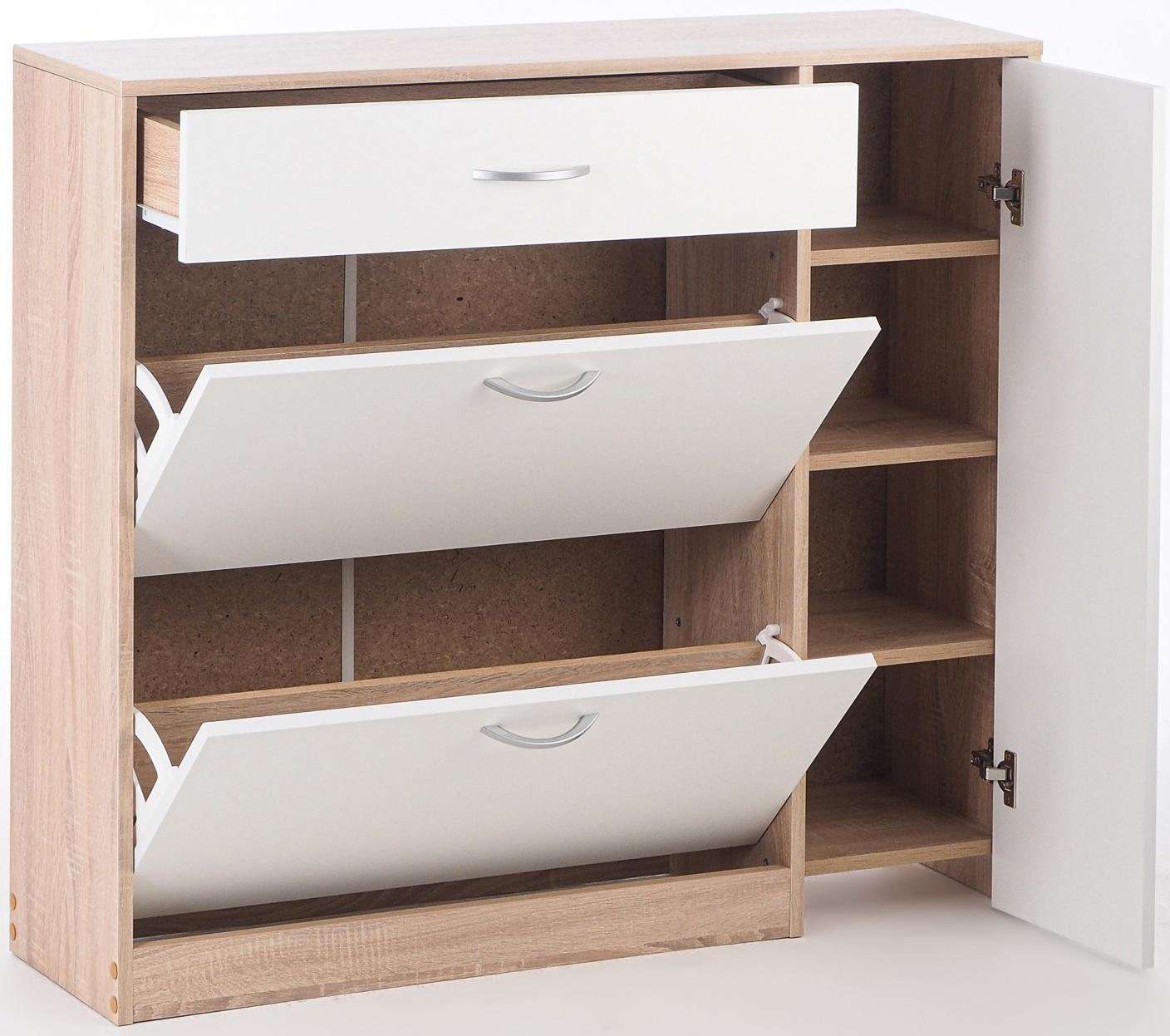 Обувница с дверью, 1060х280х960, Дуб сонома/Белый