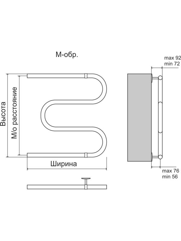 Полотенцесушитель водяной TERMINUS AISI 25, эконом, М-образный, 500х500 мм, хром