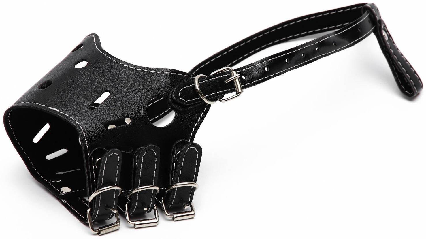 Намордник из прессованной кожи регулируемый, 3 (длина по носу 6,8 см, обхват морды 21-28 см), чёрный