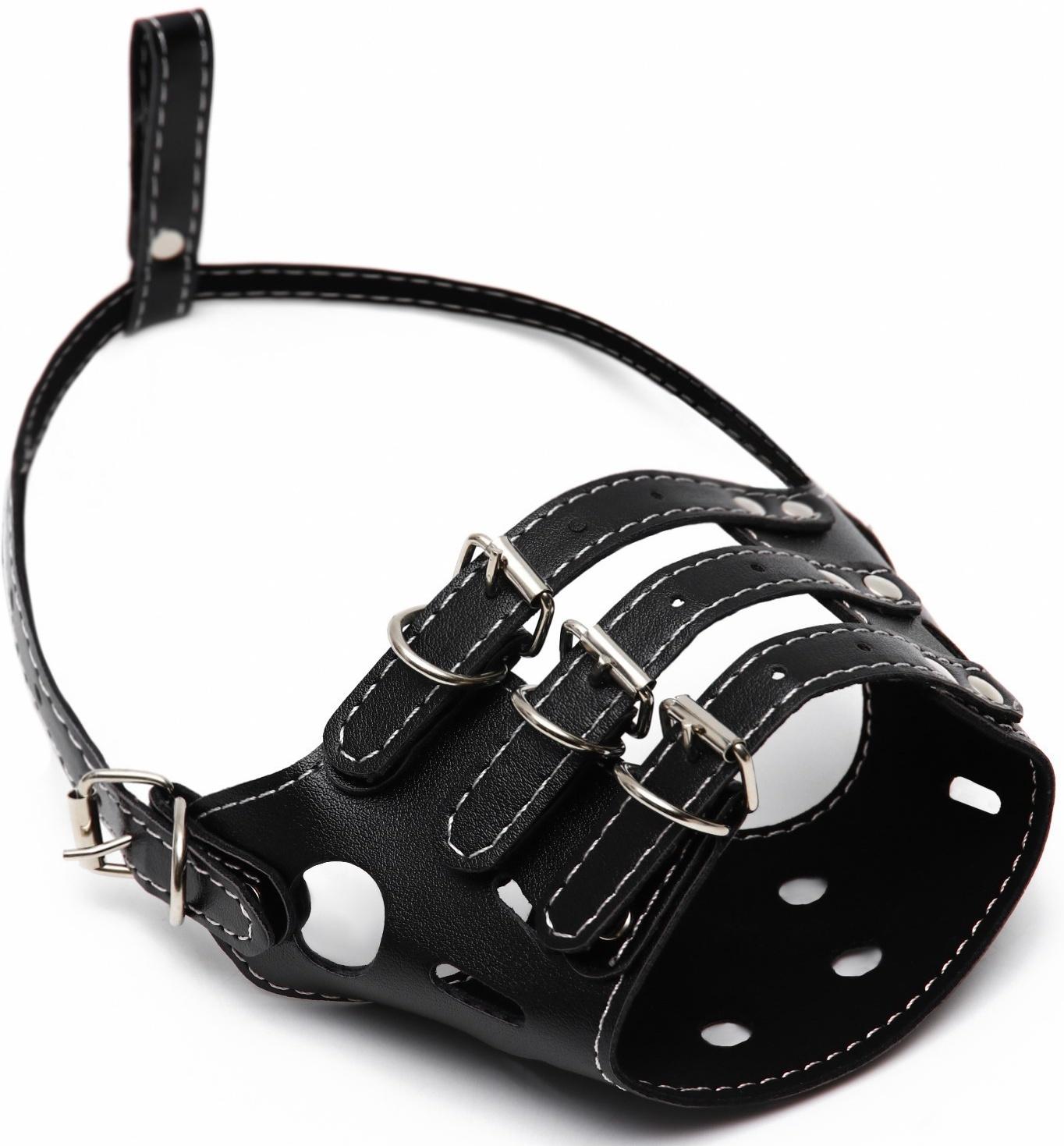 Намордник из прессованной кожи регулируемый, 3 (длина по носу 6,8 см, обхват морды 21-28 см), чёрный