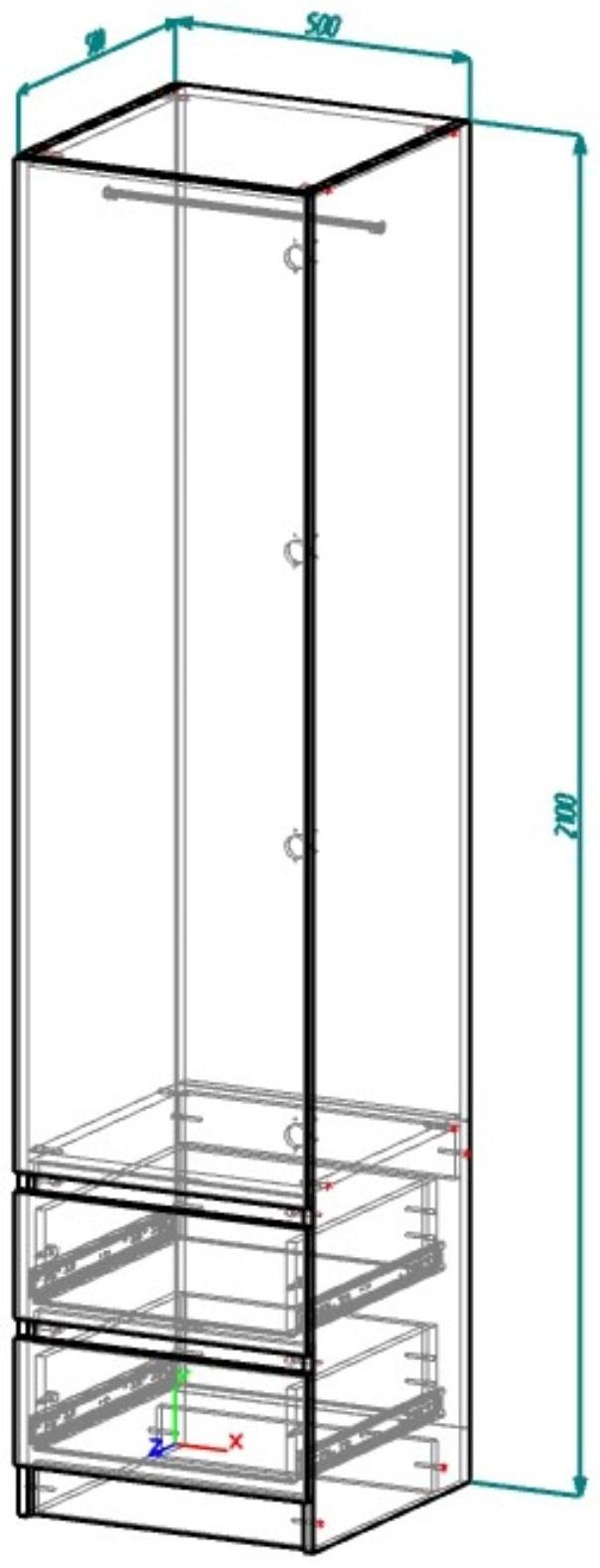 Пенал с 2-мя ящиками Мадера, 500х520х2100, Белый