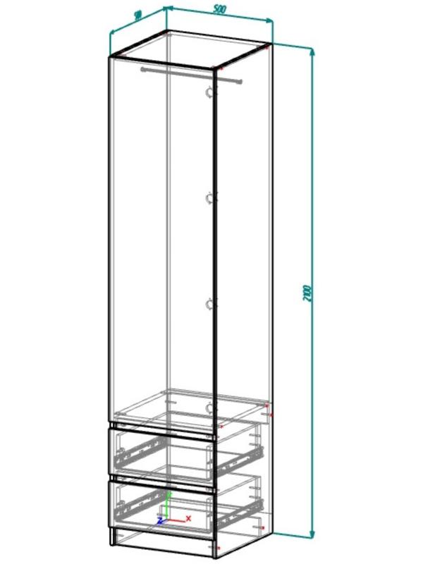 Пенал с 2-мя ящиками Мадера, 500х520х2100, Белый