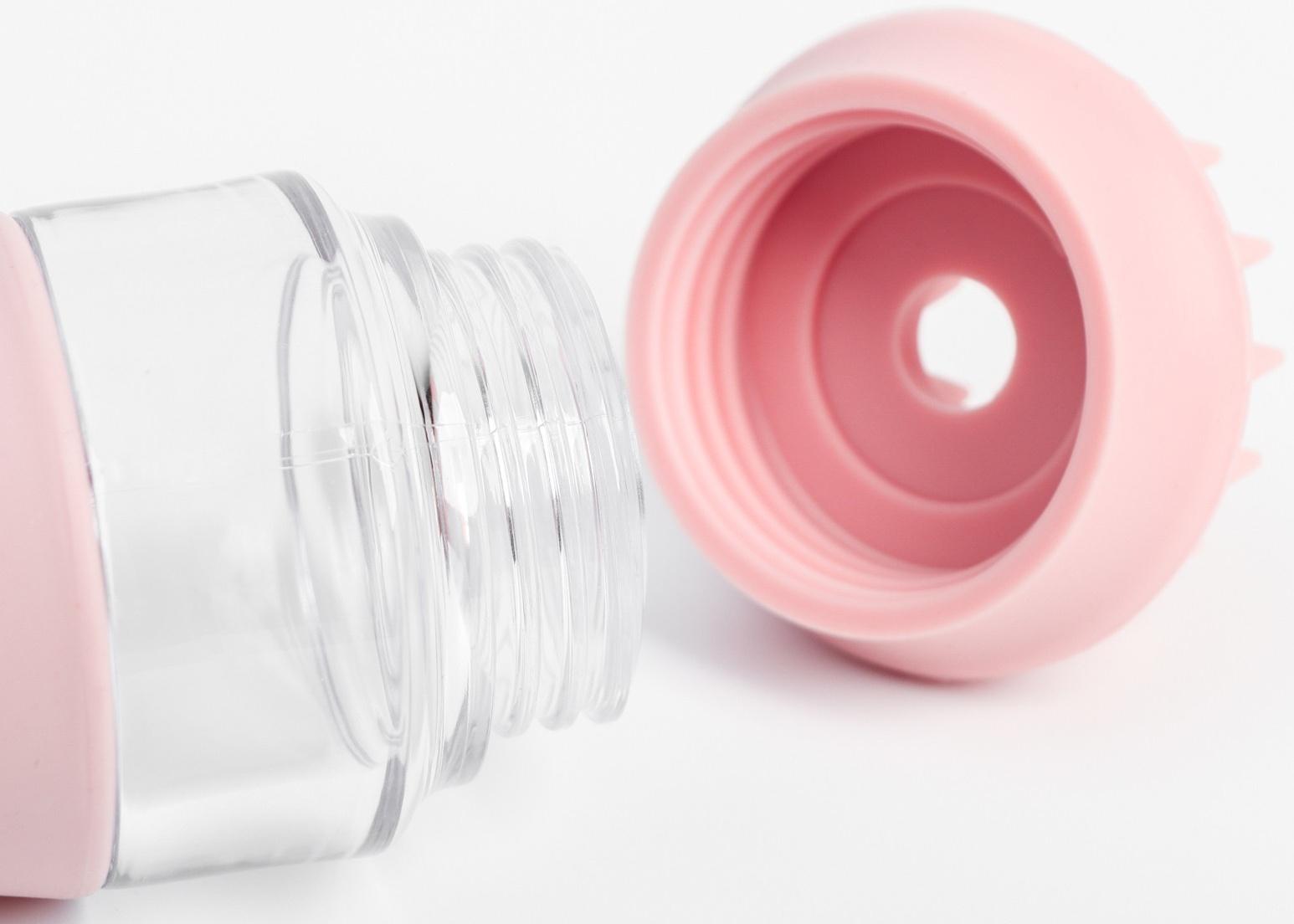 Щётка для мытья и массажа собак с ёмкостью для шампуня и 2 насадками, 5.8х5.8х9 см, розовая   711233