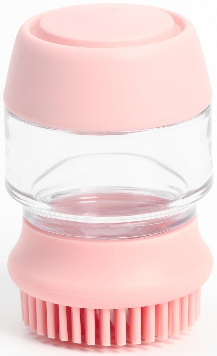 Щётка для мытья и массажа собак с ёмкостью для шампуня и 2 насадками, 5.8х5.8х9 см, розовая   711233
