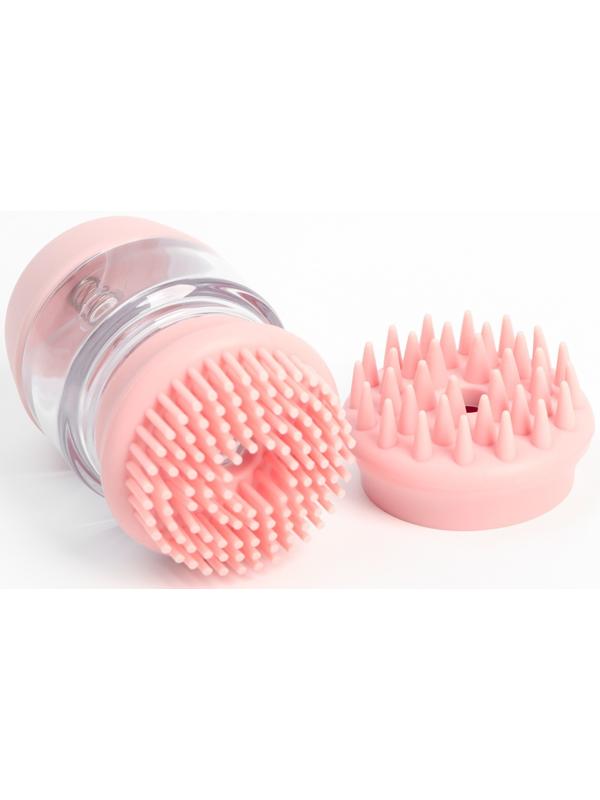 Щётка для мытья и массажа собак с ёмкостью для шампуня и 2 насадками, 5.8х5.8х9 см, розовая   711233