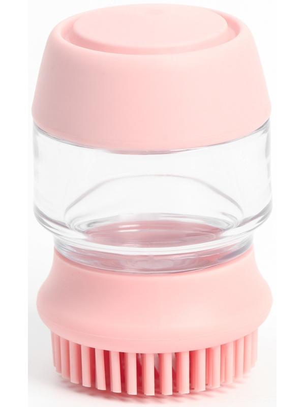 Щётка для мытья и массажа собак с ёмкостью для шампуня и 2 насадками, 5.8х5.8х9 см, розовая   711233