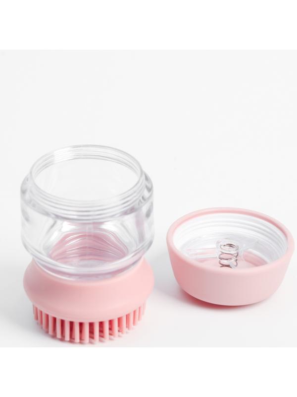 Щётка для мытья и массажа собак с ёмкостью для шампуня и 2 насадками, 5.8х5.8х9 см, розовая   711233